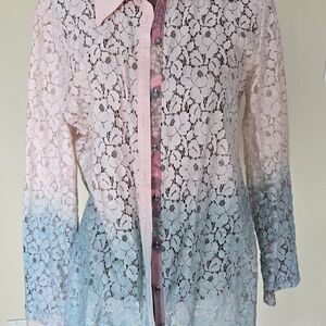 Soft Surroundings Lace Button Down Shirt - Pink and Blue Ombre.  Sz M